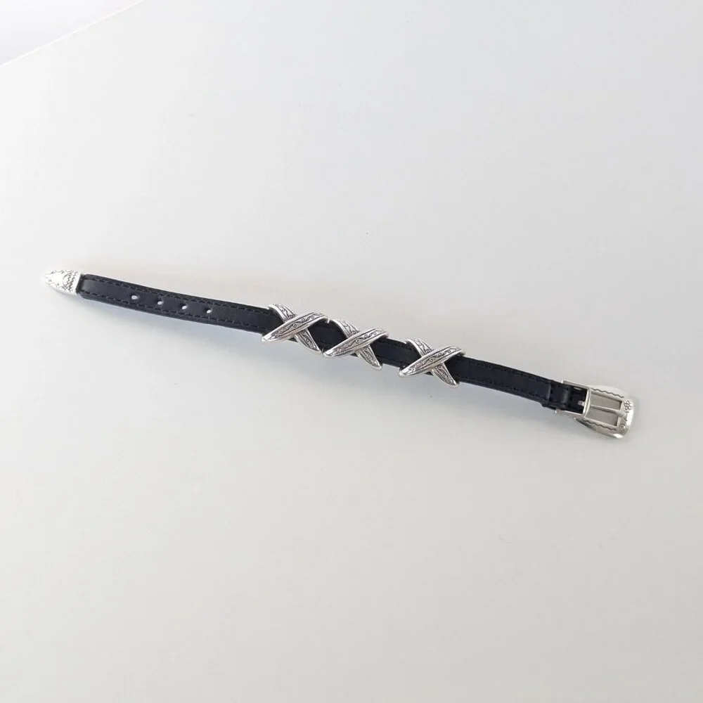 Brighton Black Kriss Kross Etched Bandit Bracelet Leather Adjustable Buckle